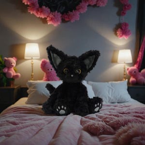Cute Black Cat Toy Plushy | Soft Stuffed Animal Doll Pillow