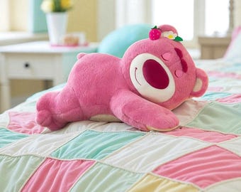 Strawberry Pink Lotso Hugging Bear Plush – Kawaii Lying/Sleeping Stuffed Pillow Toy, Ultra-Soft, 25/35/50/60/80cm, Birthday Gift for Kids