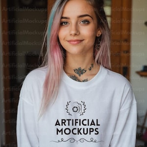 White Gildan 18000 Mockup | High-Res Sweatshirt Digital Download for POD and Etsy Sellers 2