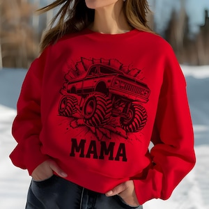 Monster Truck Mama Sweatshirt, Retro Racing Mama Trucking Crewneck, Boy Mom Gift, Comfy Fleece Pullover