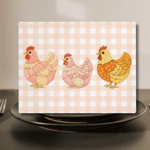 Pastel Chicken Patchwork Placemat, Gingham Farmhouse Kitchen Table Mat, Modern Country Home Gift