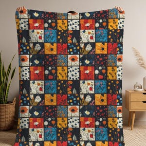 Floral Patchwork Quilt, Cotton Bedding Blanket, Vintage Boho Room Decor Top