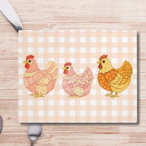 Pastel Chicken Patchwork Placemat, Gingham Farmhouse Kitchen Table Mat, Modern Country Home Gift