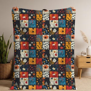 Floral Patchwork Quilt, Cotton Bedding Blanket, Vintage Boho Room Decor Top