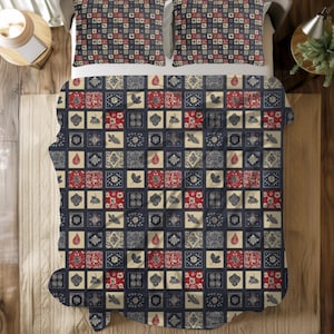 Rustic Patchwork Cotton Bed Set, Duvet Cover Pillowcases, Cozy Cabin Room Decor Top, 100% natural cotton
