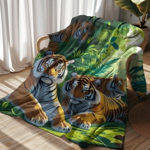 Luxury Plush Tiger Print Throw Blanket, Fuzzy Wildlife Wedding Gift