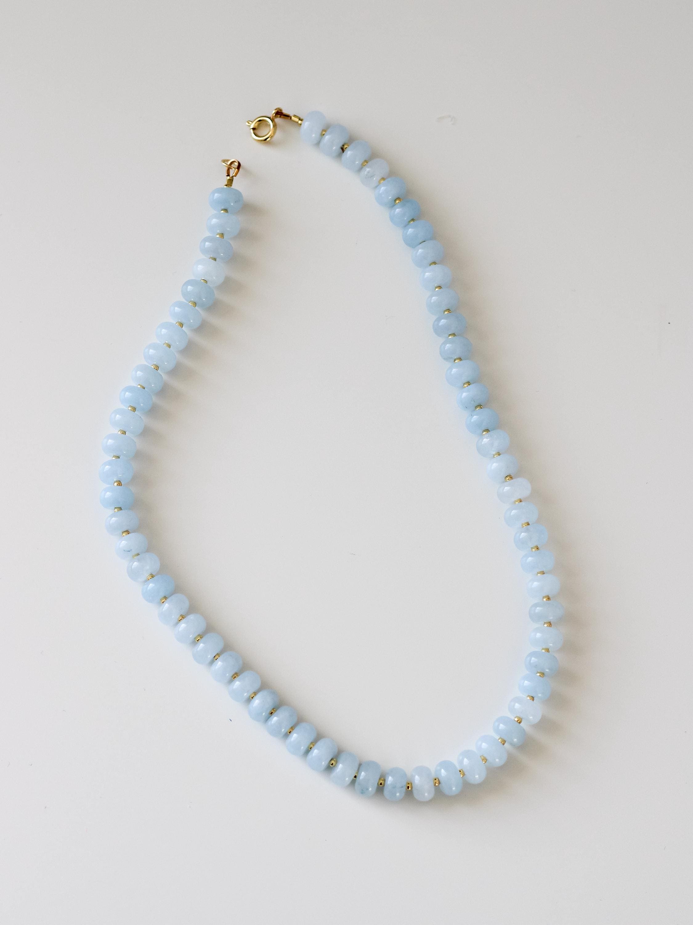 Baby light blue jade Beaded Necklace gemstone layering with gold-filled or sterling silver clasp