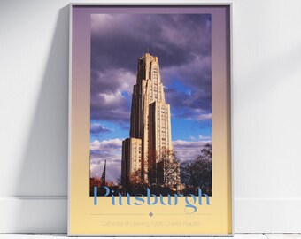 Impresión de la Catedral del Aprendizaje de Pittsburgh: Póster de viaje de arquitectura neogótica