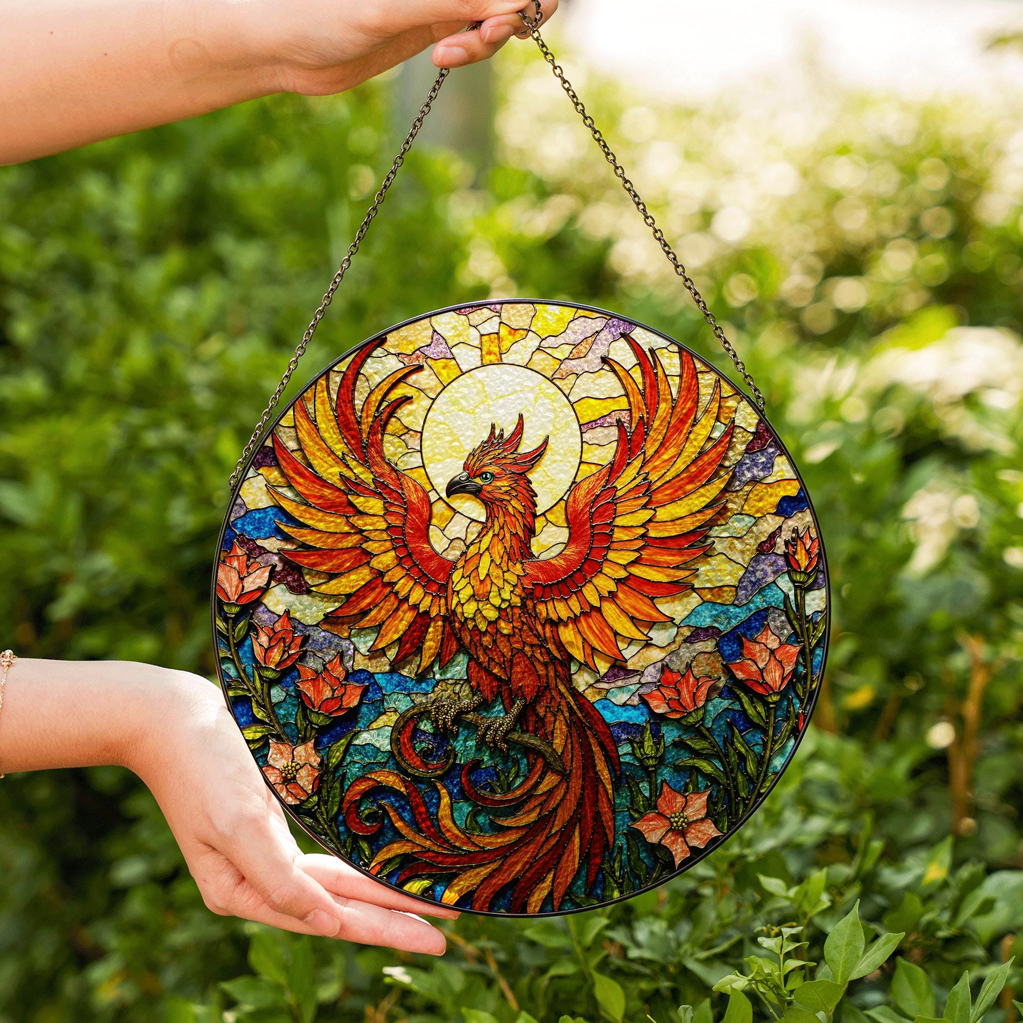 Phoenix Vogel-Sonnenfänger Aus Acryl – Buntglas-Look Wanddekoration & Geburtstagsgeschenk