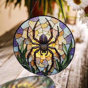 Suncatcher stained glass spider web nature Halloween gift