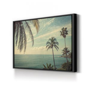 Vintage Florida Beach Canvas Print: Ocean View Palm Tree Coastal Art