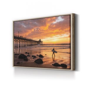 Sunset Beach Canvas Art: Surfer Silhouette, Coastal Wall Decor
