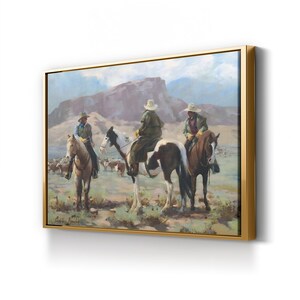Western Cowboy Canvas Art Print: Hand-Cut Wood Frame, Rustic Decor