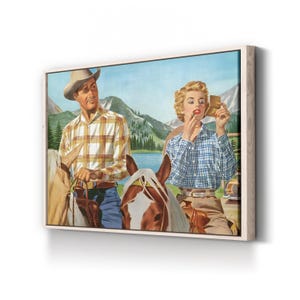 Vintage Cowboy & Woman Canvas Art Print: Rustic Western Home Decor