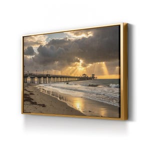 Sunset Beach Pier Canvas Art Print: Coastal Sunrays, Ready to Hang