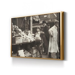 Boston 1909 Street Market Photo: Vintage Black & White Canvas Wall Art