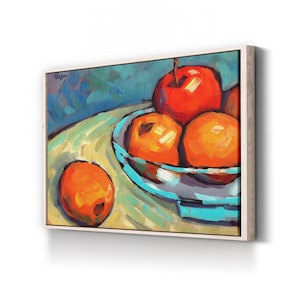 Bowl of Fruit II Vibrant Still Life Canvas Art with Apples and Rich Colors Handpainted Fine Art for Kitchen and Dining Room Decor Wall Art