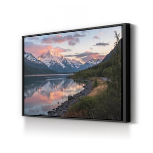 Glacier Sunset Canvas Art: Majestic Mountain Lake Landscape