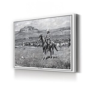 Vintage Cowboy Canvas Art Print: The Round Up 1888, Western Home Decor