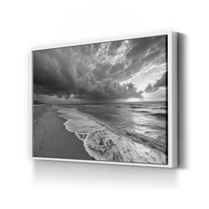 Bali Beach Canvas Art: Black and White Ocean Wave Photography, Framed Coastal Print