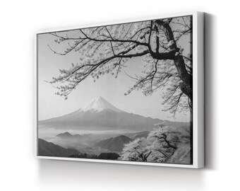 Mount Fuji Canvas Print: Black and White Japanese Landscape Wall Art