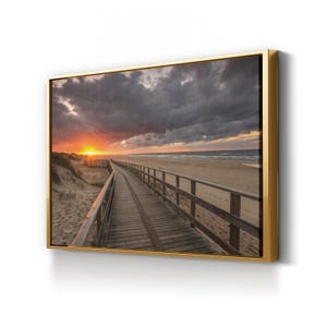 Sunset Beach Panoramic Canvas Art: Coastal Ocean Landscape