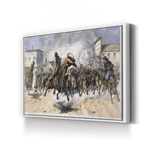 Vintage Cowboy Canvas Art Print: Longhorn Cattle Drive Western Decor