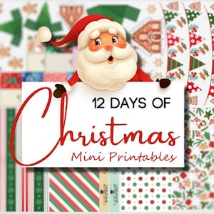 Casa delle bambole, Natale, stampabili, mini, miniatura, scala 1:12, download immediato, confezioni regalo, pan di zenzero, albero, ghirlanda, decorazione, biglietti