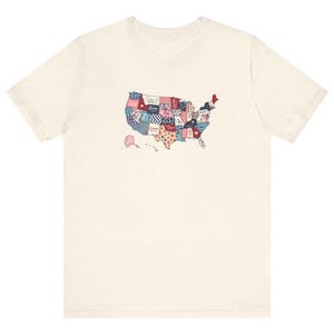 Vintage USA Flagge Karte T-Shirt, Lässiges Americana Shirt, Unisex Grafik T-Shirt, Sommer BBQ Outfit, Unabhängigkeitstag Geschenk, Reise Shirt, Damen T-Shirt
