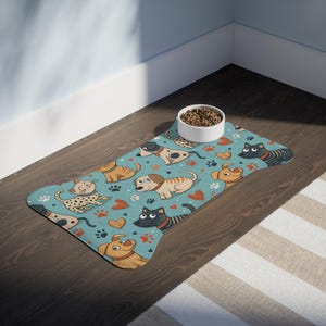 Cute Animal Print Pet Feeding Mats, Dog Bowl Mat, Cat Food Mat, Waterproof Puppy Placemat, Pet Feeding Station Decor