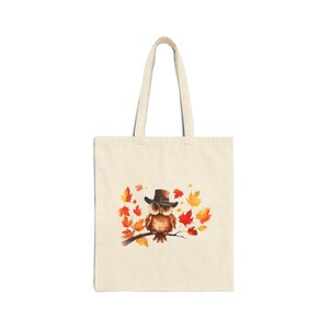 Autumn Owl Tote Bag | Cute Fall Shopping Bag, Eco-Friendly Gift, Thanksgiving Decor, Owl Tote Bag, Leaf Pattern Carryall, Laptop Tote Bag