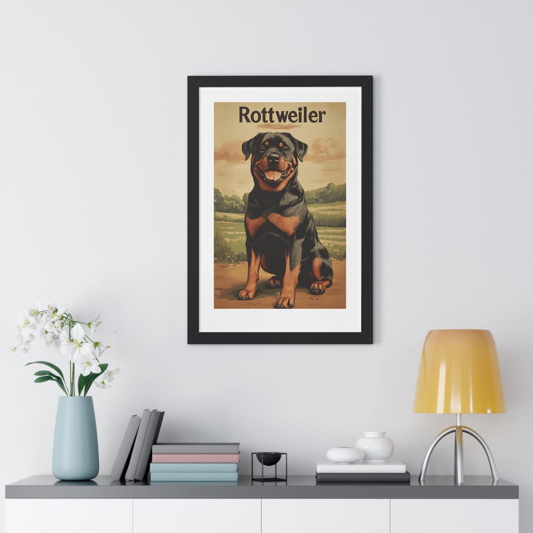 Vintage Rottweiler Retro Rottweiler Framed Poster: Vintage Dog Art Print (20
