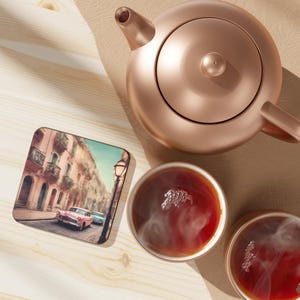 Vintage Car Hardboard Coaster Set, Retro Drink Coasters for Home Bar, Artistic Coasters, Gift for Car Lovers, Nostalgic Kitchen Decor