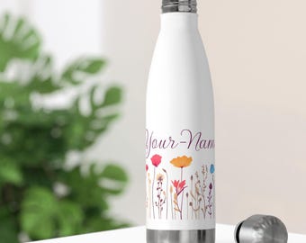 Personalized Floral Insulated Water Bottle: Stainless Steel 20 oz