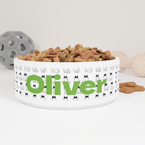 Personalized Pet Bowl with Modern Art Cat Pattern, Custom Cat Dish, Gift for Holidays, Unique Mix & Match Pet Accessories