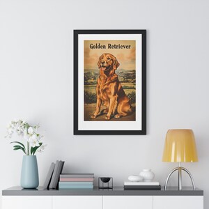 Póster enmarcado vintage de Golden Retriever: Arte mural para amantes de los perros (50,8 x 76,2 cm)