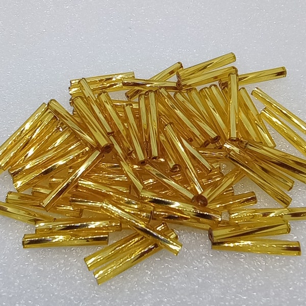 Bugle Beads - Gold SL - 15mm Twisted Czech Glass Beads - QTY 75