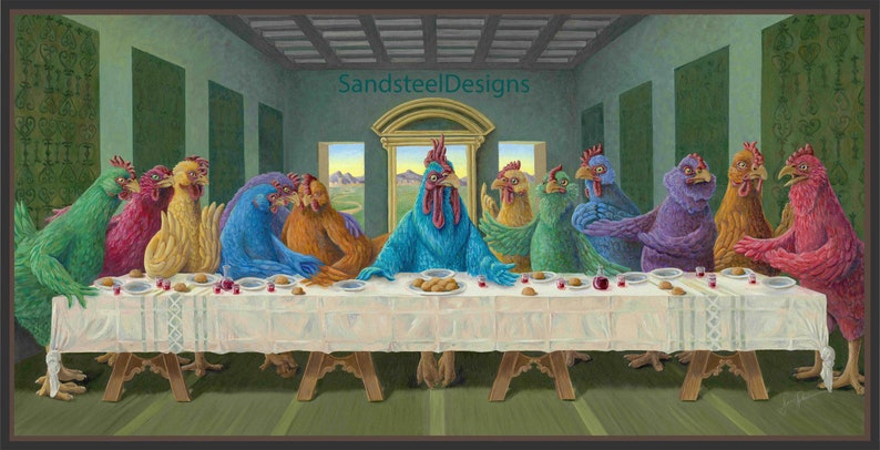 Fine Art Print Das Abendmahl beim Huhn Giclée Druck auf texturiertem Fine Art Papier Bild 1