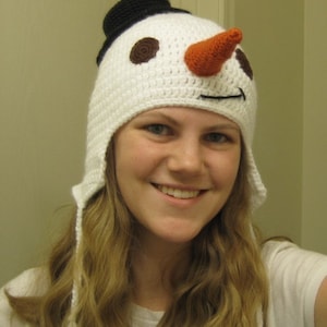 PATTERN Crocheted Snowman Earflap Hat Pattern image 1