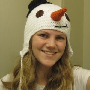 PATTERN - Crocheted Snowman Earflap Hat Pattern