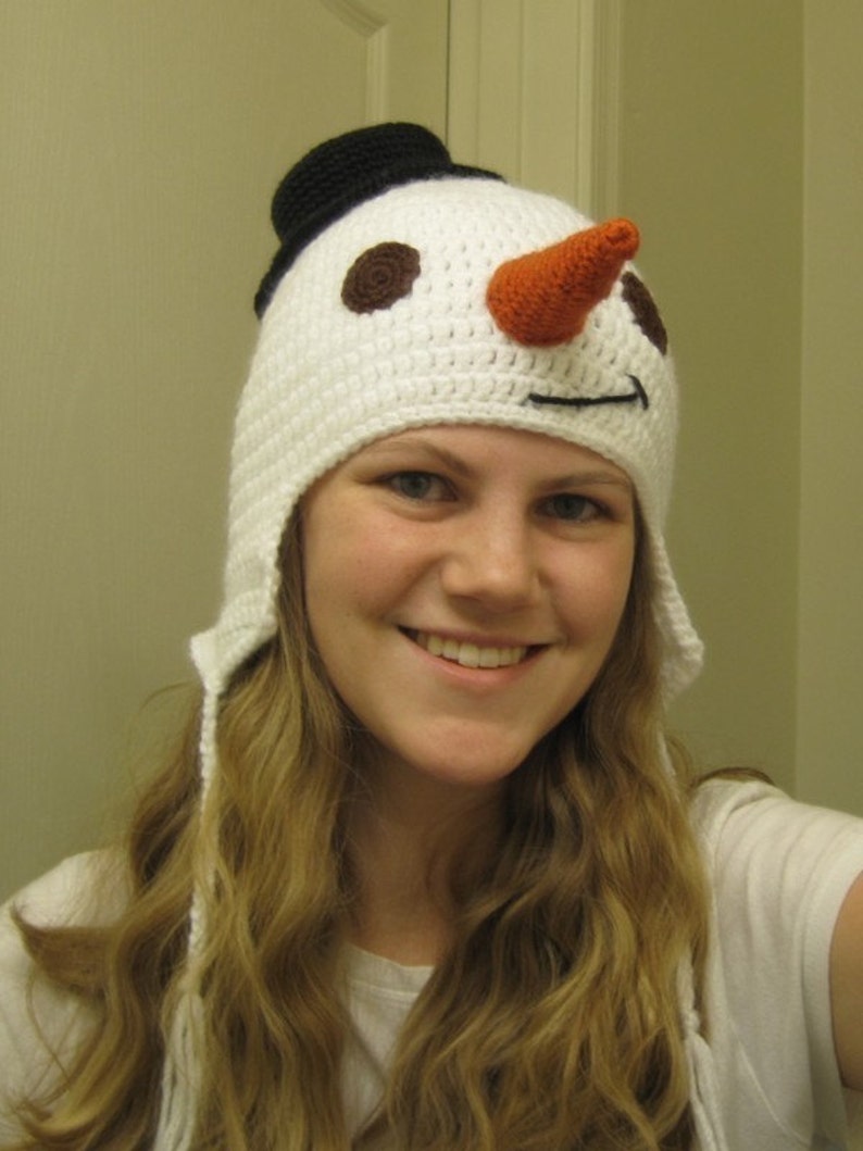 PATTERN Crocheted Snowman Earflap Hat Pattern image 1