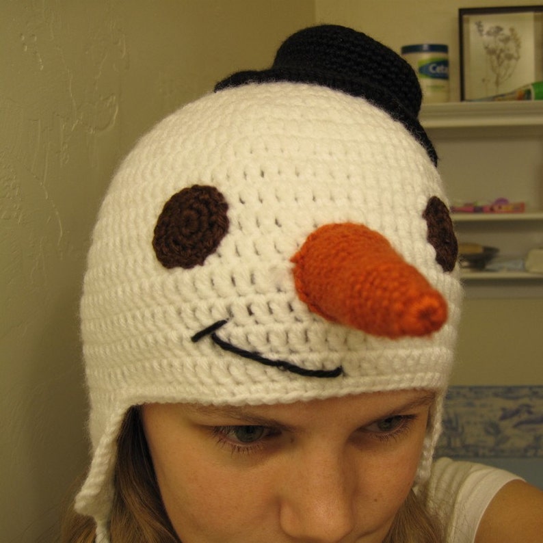 PATTERN Crocheted Snowman Earflap Hat Pattern image 2