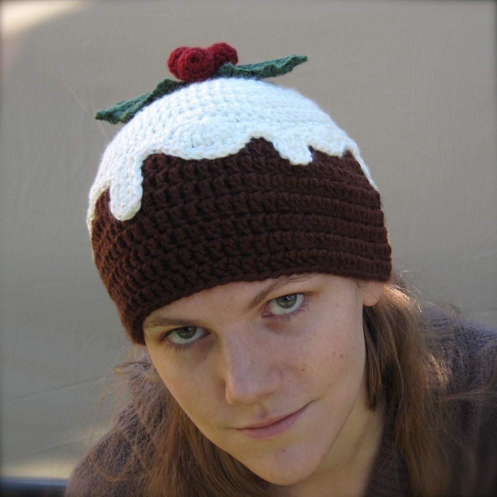 PATTERN Crocheted Christmas Plum Pudding Hat With Holly Etsy