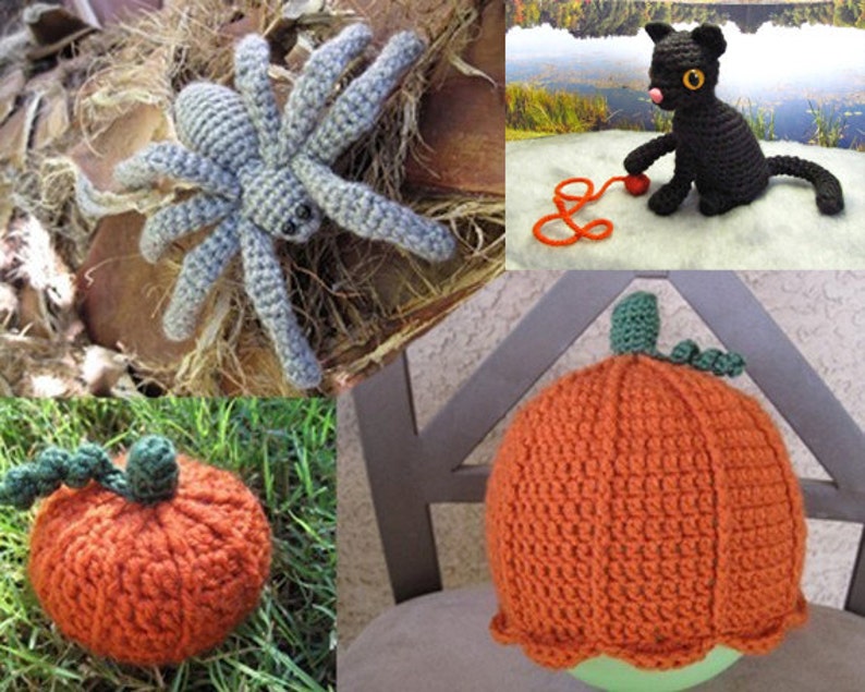 PATTERN HALLOWEEN SPECIAL: Cat Amigurumi, Spider Amigurumi Pattern, Pumpkin Hat Pattern, and Pumpkin Amigurumi Pattern Crochet imagem 1