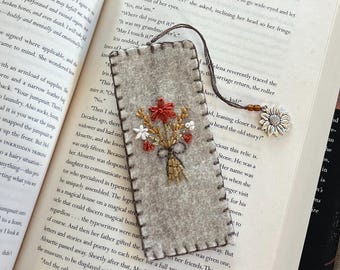Hand Embroidered Felt Bookmark | Flower Bouquet