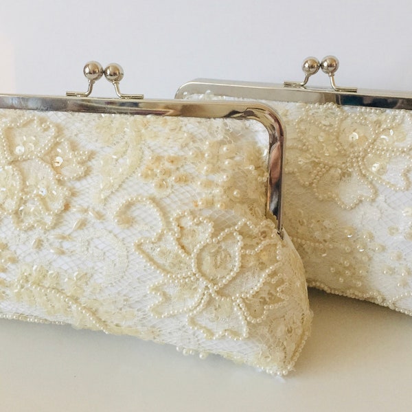 REPURPOSED from Moms Dress.  Bridal Clutch, Wedding Dress Clutch,  Keepsake, made from Moms wedding dress