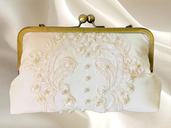 Repurposed from Moms Bridal Clutch, Wedding Dress Clutch, Keepsake,  made from Moms wedding dress