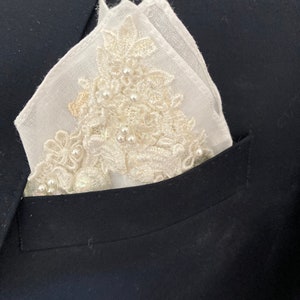 Pocket Square for dad, son, groom Use lace from Mom's wedding dress Wedding Hanky image 1