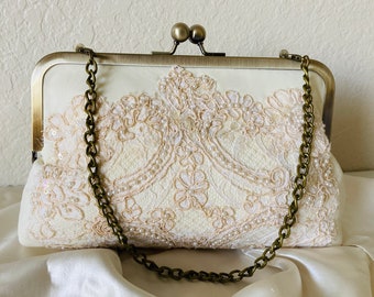 BRIDES CLUTCH HEIRLOOM Keepsake, repurposed from wedding dress,  Keepsake, moms dress to make a family heirloom