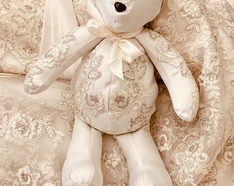 MEMORY BEAR from Wedding Dress, great use for moms dress -  keepsake, comfort bear, heirloom bear  made from a loved ones wedding dress